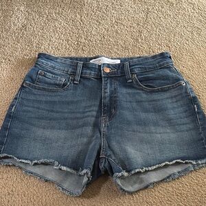 Blue Jean Shorts with High Waist and Frayed Hem